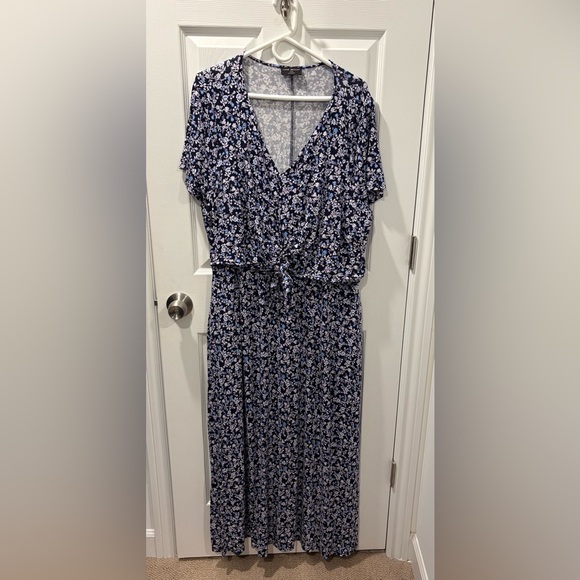 Lane Bryant Blue & Purple Floral V Neck Waist Knot Jersey Maxi Dress Size 22/24 - Picture 3 of 6